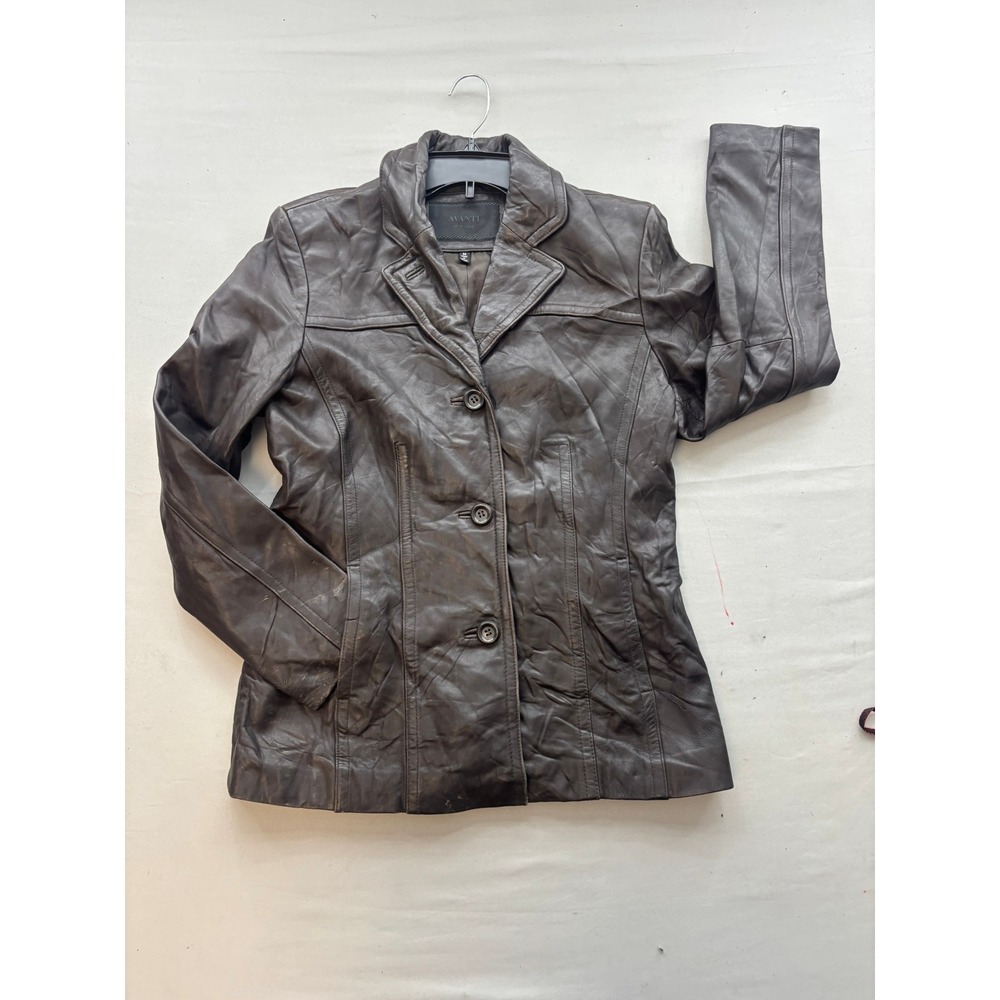 Avanti New York Brown Leather Blazer Jacket Womens Medium 3 Button Tailored Coat